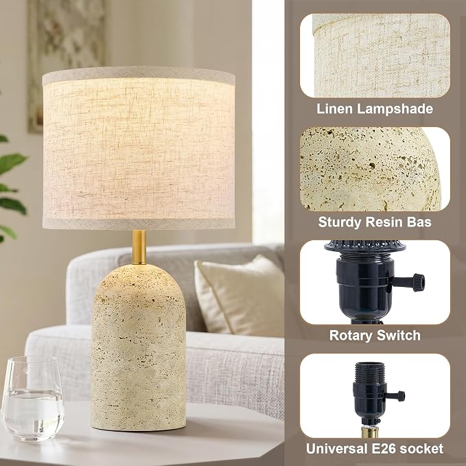 Table Lamps Set of 2, Stone-Like Resin Bedside Lamps for Living Room Bedroom, 18" Modern End Table Desk Lamp for Nightstand, Entryway, Home Office