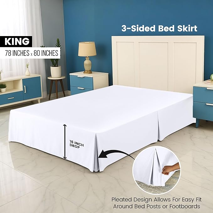 Utopia Bedding King Bed Skirt - Soft Quadruple Pleated Ruffle - Easy Fit with 16 Inch Tailored Drop - Hotel Quality, Shrinkage and Fade Resistant, White | Easy Fit Design, Shrinkage & Fade Resistant, Hotel Style, Microfiber Durable Fabric, Machine Wash...