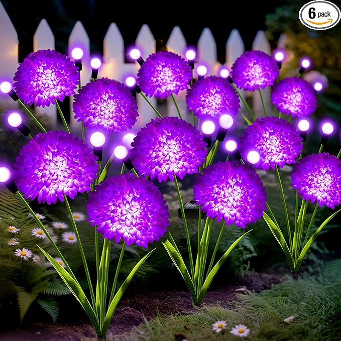 Solar Garden Lights, 6 Pack Solar Purple Swaying Firefly Lights with Flowers, Waterproof Purple Halloween Flowers Light Outdoor for Garden Patio Yard Fall Decoration, Gifts for Women Mother's Day