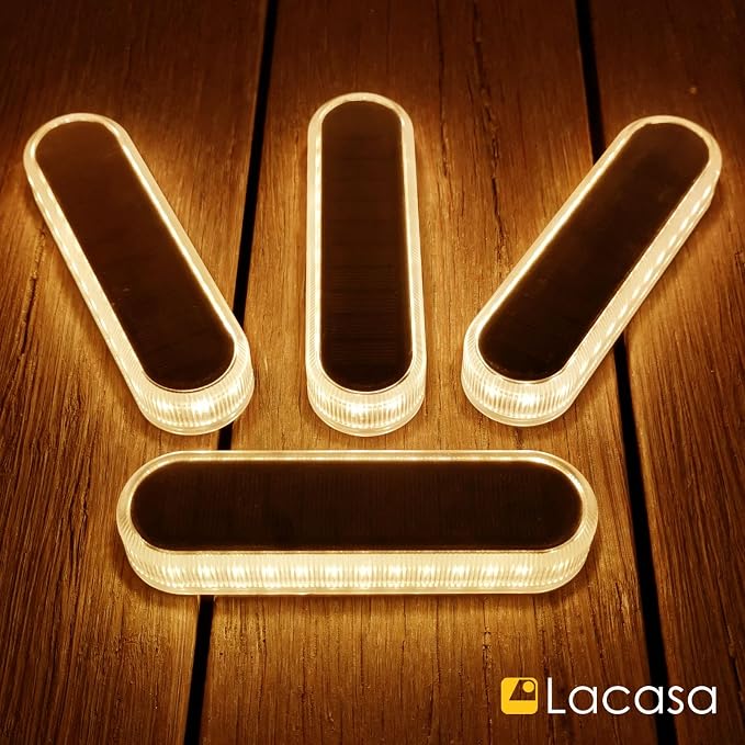 Lacasa Solar Deck Lights, 4 Pack 40LM Solar Powered Step Lights, LED Dock Light Warm White 2700K Outdoor In-Ground Lights IP68 Waterproof Auto ON/Off for Garden Stairs Driveway Pathway Lighting
