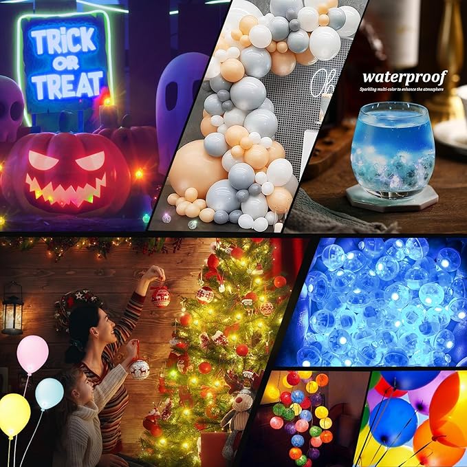 Aogist 50 Pcs Blue Balloon Light with Loop for Hanging, Mini Ball Lamp Round Tiny Led Light for Glass Paper Lanterns Balloons Birthday Party Event Wedding Halloween Christmas Decoration