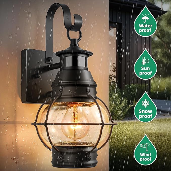 Lamomo Outdoor Wall Light, Motion Sensor Porch Lights Outdoor Wall Light Fixture,Black Dusk to Dawn Exterior Lighting for House Waterproof Anti-Rust Wall Mount Lantern for Outside,Garage(NO Bulb) | Black Dusk to Dawn Exterior Lighting for House,Waterpr...