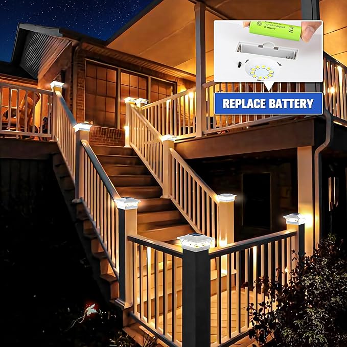 VOLISUN Solar Post Cap Lights, 2 Modes Outdoor Fence Lights (6 Pack, White) | Fits 4x4/6x6 wooden & vinyl posts, warm white, waterproof durable ABS shell lens for patio, garden, backyard fence decoration