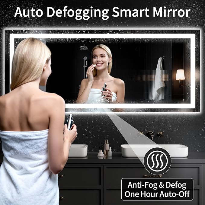 LED Bathroom Mirrors 28"x60" Bathroom Mirror with Lights for Wall, Backlit + Front Lit, 3 Colors, Anti-Fog, Dimmable Brightness for Vanity,Bathroom, Entryway, Living Room