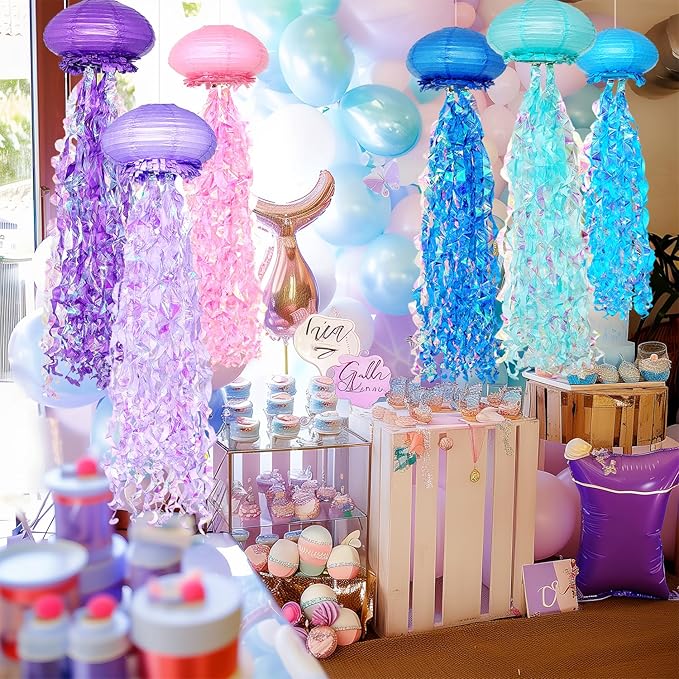Hanging Jellyfish Lanterns Multi-Color 6 Pack - Ocean-Themed Decor for Under the Sea Mermaid Birthday Party Classroom & VBS Baby Shower Beach Theme