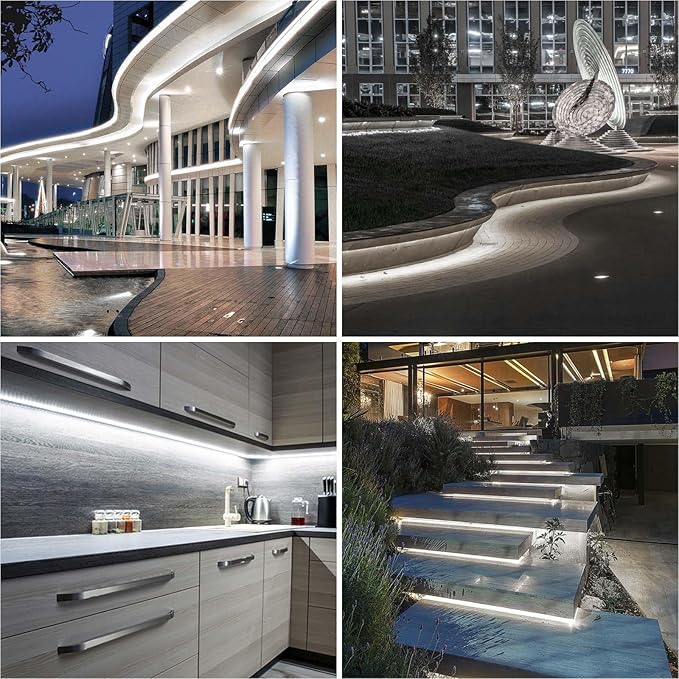 COB LED Strip Lights Waterproof IP67 DC24v Daylight White 6000K 16.4ft/5m High CRI 92Ra+ Outdoor LED Tape Lighting DIY Cuttable for Bedroom Kitchen Cabinet Shelf (Power Supply Not Included)