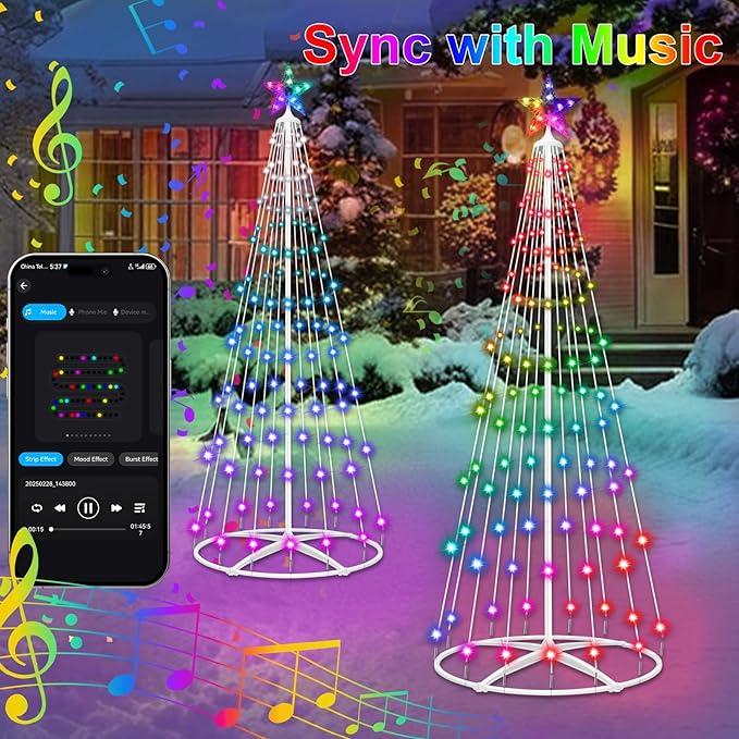 4FT Smart LED Christmas Cone Tree Light, Prelit Christmas Tree Lights with App & Remote, DIY, Color Changing, Music Sync, Waterproof Outdoor Lighted Christmas Tree for Yard Porch Xmas Decoration