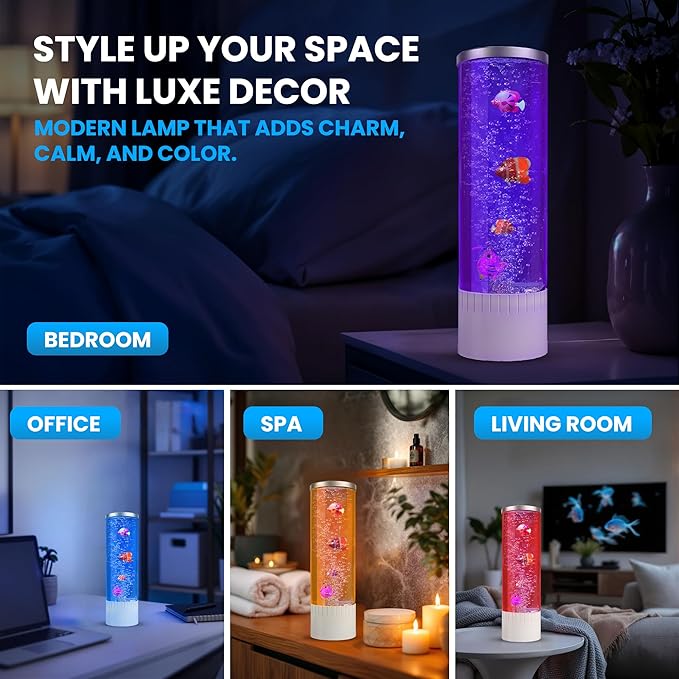 Brewish Bubble lamp | 7 Color Changing LED Lamps | Fake Aquarium Night Light | Artificial Fish Tank with Moving Fishes | Home Decor, Ideal Gift for Kids, Adults, Sensory Lights for Autism & ADHD