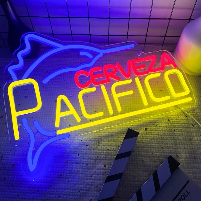 Pacific Beer Neon Signs for Wall Decor,Dimmable Mexican Beer Led Neon Light, USB Powered Business Signs for Man Cave Bar Pub Restaurant Party Christmas Birthday Gifts(16.1 * 12.5in)