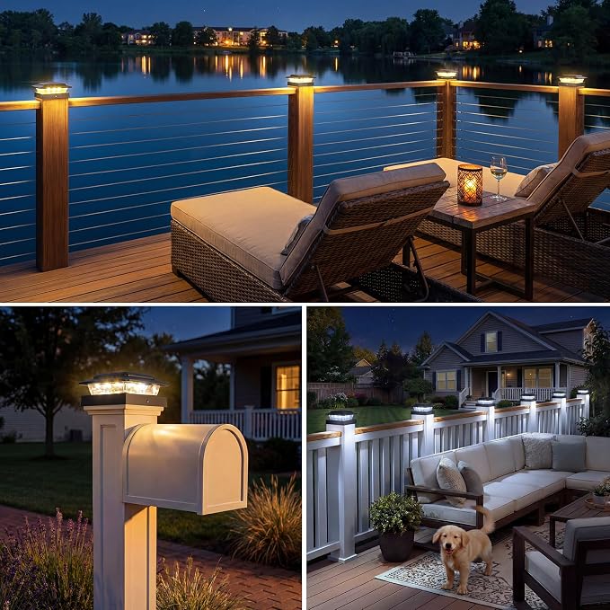 kolpop 4x4 Solar Post Cap Lights Outdoor 8Pack- 3 Color Temperatures& 2 Level Brightness, IP65 Waterproof, 16 LED Black Fence Deck Post Light Solar Powered Only for 4×4/3.5×3.5 Wood/Vinyl Posts