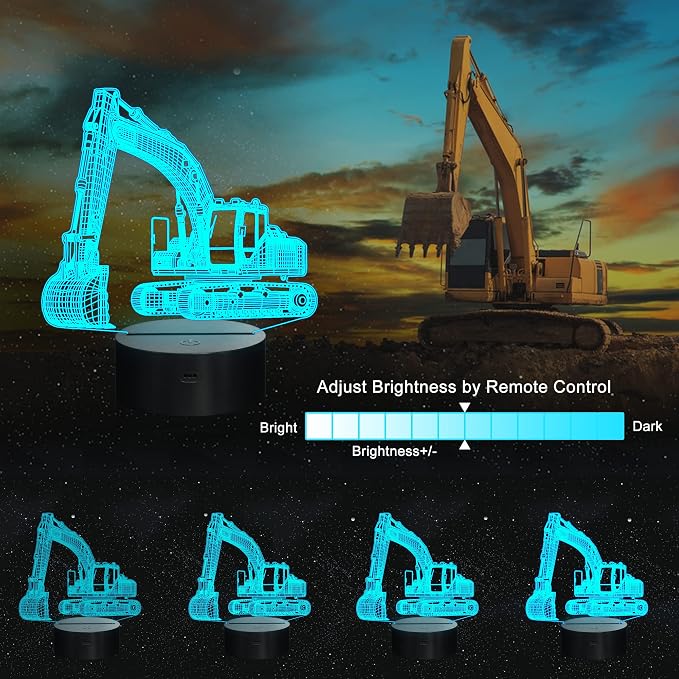 Ammonite Excavator 3D Lamp for Kids, LED Optical Illusion Night Light with Remote Control and Timing Function as Christmas Birthday Gifts Ideas for Boys Kids Teen