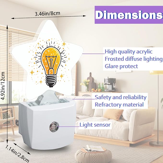 Gold Light Bulb Night Lights Plug Into Wall Decorative,Glitter Sleep Friendly Lamp, Energy Efficient Dusk-to-Dawn Sensor Nightlights for Kid Bedroom Nursery Bathroom