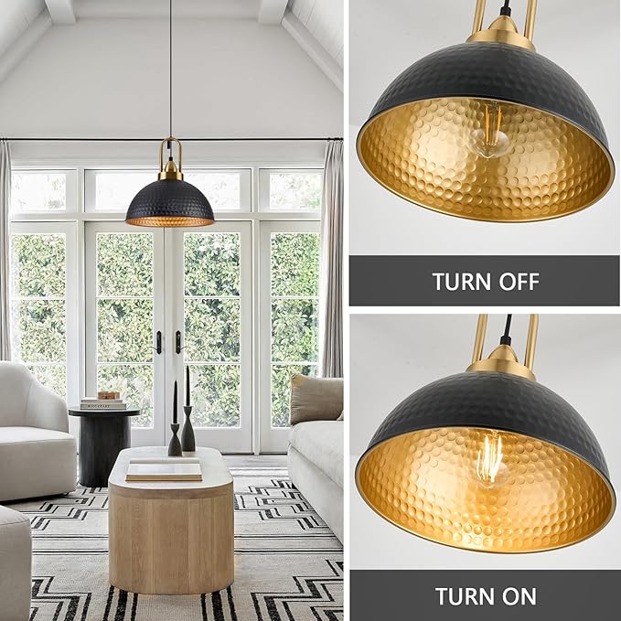 Black Pendant Lights Kitchen Island Industrial Adjustable Height Vintage Farmhouse Dome Hanging Light Fixtures for Barn, Dining Room 2 Packs