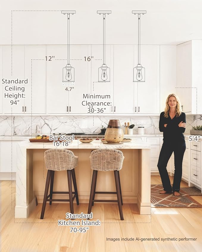 Beionxii Pendant Lights Kitchen Island, Milk Glass Pendant Lights, Black | Farmhouse Pendant Lighting,Modern Hanging Pendant Light with Rods for Kitchen Island Dining Room Bedroom Entryway,BX-PL02MB+R
