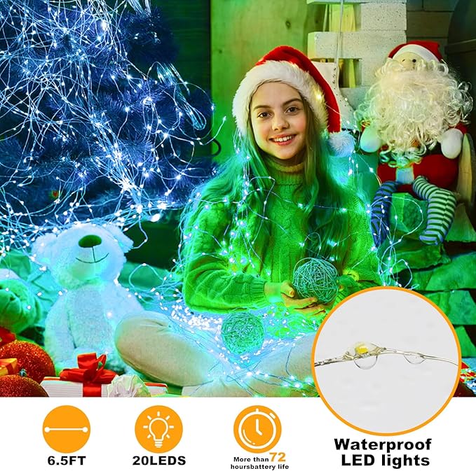 6 Pack Fairy Lights Battery Operated String Lights - 7ft 20 LED Waterproof Silver Wire Firefly Lights for DIY Wedding Décor Table Centerpieces Craft Mason Jars Party Decor(Blue)