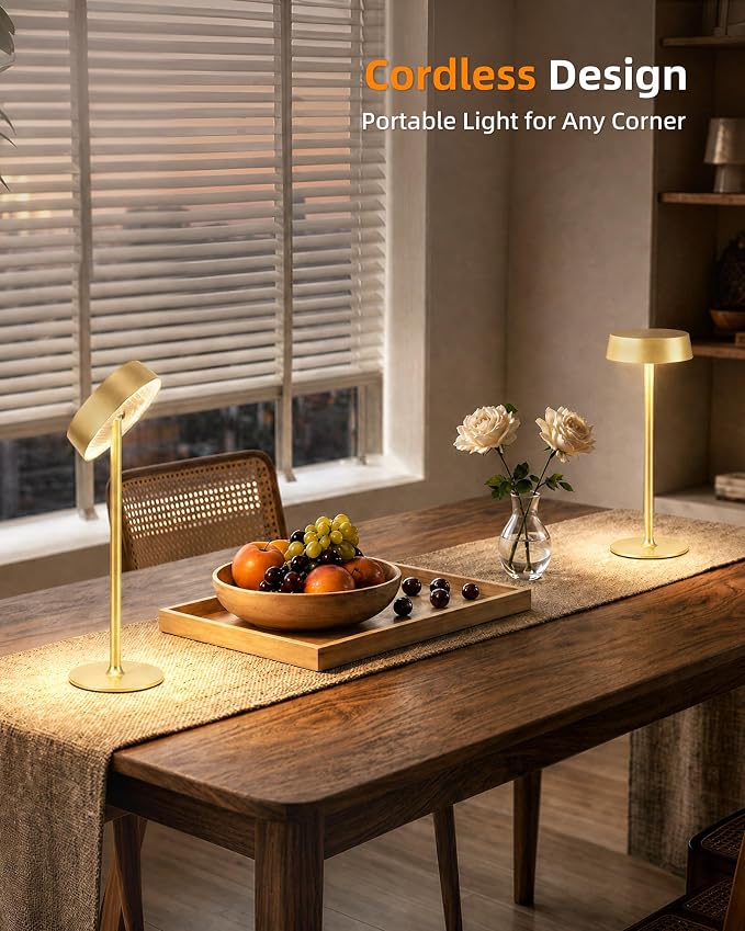 EZVALO Cordless Lamp, Rechargeable Table Lamp, Battery Operated | Portable Outdoor Waterproof, 3 Color Temps RGB, Dimmable Touch Control, LED Memory Function, Restaurant Dining Patio Gold 1Pc