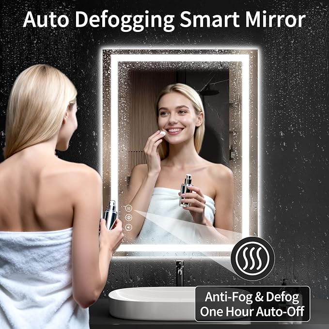 30"x38" Lighted LED Bathroom Mirror with Lights,Dimmable，Anti-Fog,Led Bathroom Vanity Mirror for Wall,Backlit + Front Lit,3 Colors,Memory Function,Shatter-Proof,Tempered Glass,Lighted Mirror