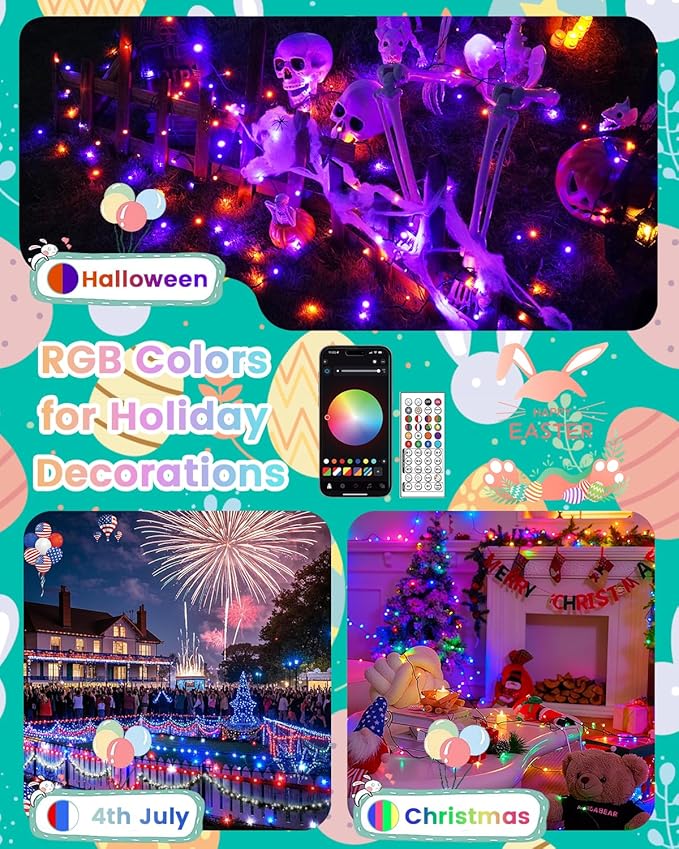 2026 New Smart Color Changing Easter String Lights | 107FT 300LED App Control RGB LED Pastel Lights with Remote & Timer, Waterproof Twinkle Easter Lights Indoor Outdoor for Easter Decor Party
