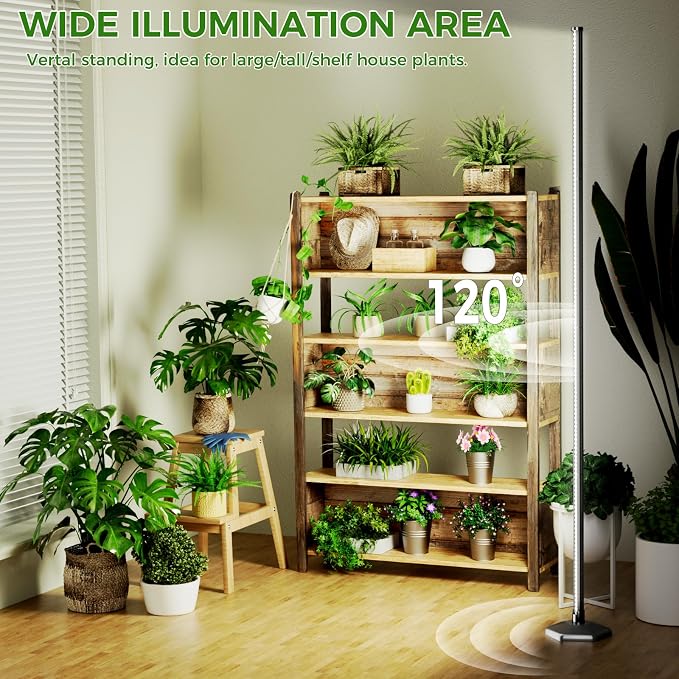 Grow Lights for Indoor Plants with Timer, 192 LEDs 42W Vertical Full Spectrum Grow Light 65 Inch Standing Grow Lights 3 Light Modes 5-Level Dimmable Wide Coverage