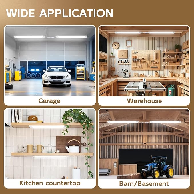 hykolity LED Shop Light 2FT, 22W [200W Equivalent],2400LM,6 Pack | 5000K Daylight,with Plug,Linkable Led Garage Ceiling Lights,Shop Lights for Garage, Workshop,Hanging or Surface Mount, White