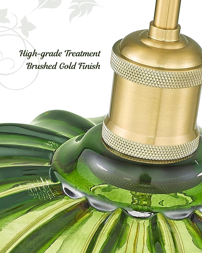 FEMILA Retro 10.4" Green Glass Pendant Light for Kitchen Island | Brushed gold floral vintage glass pendant lighting for kitchen sinks and foyers, E26 base, adjustable hanging height