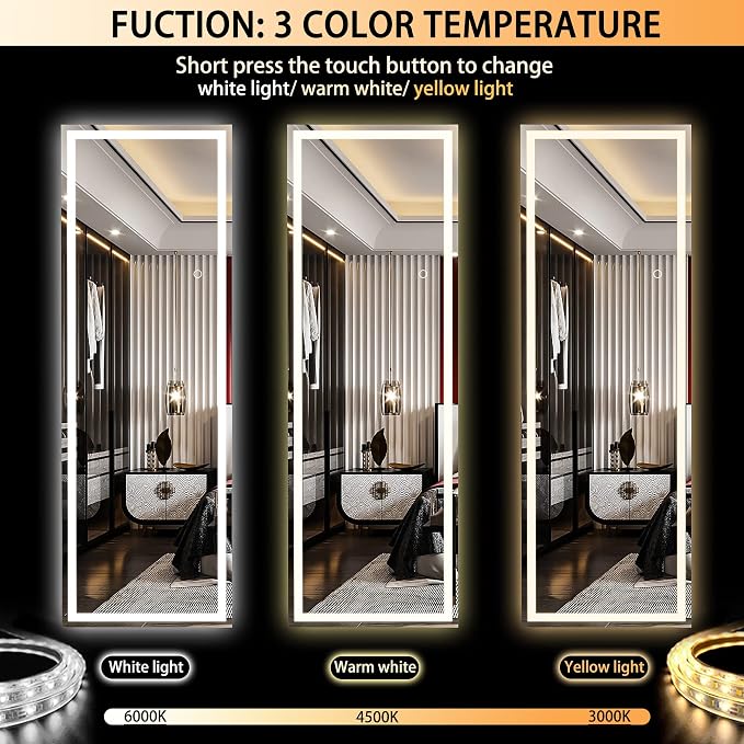 Hasipu Full Length Mirror with Lights, 55.7" x 16" LED Floor, Full Body Dressing Standing, Hanging Mounted Mirrors