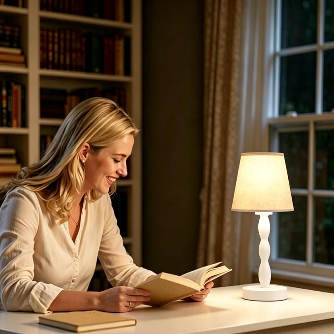 Rechargeable Cordless Table Lamp, 5000mAh Battery Powered Touch Desk Lamp, 3-Level & Stepless Dimmable Night Light, Portable Bedside Lamp for Bedroom, Outdoor, Bulb Included, White