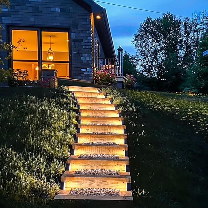 Solar Step Lights for Outside,24pack Solar Stair Lights Outdoor Waterproof IP67,Outdoor Deck Step Light,Solar Outdoor Lights for Staircase,Patio(Warm Brown)
