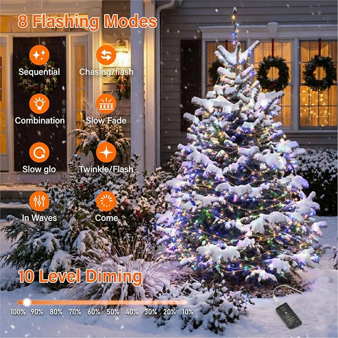ZSJWL Rechargeable Fairy Lights with Remote，66ft 200 LED Outdoor Battery String Lights with DIY Timer & Light Sensor, Waterproof Dimmable Twinkle Light for Tree Christmas Indoor, Multicolor