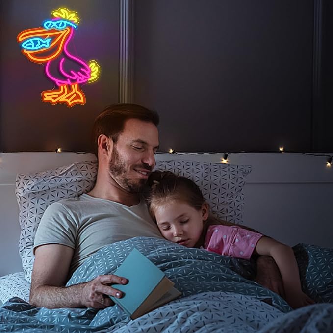 Pelican Neon Sign with Dimmer Switch,Colorful Led Pelican Sign Fish Neon Light for Zoo Bedroom Bar Club Kindergarten(16.54 * 12.6In)