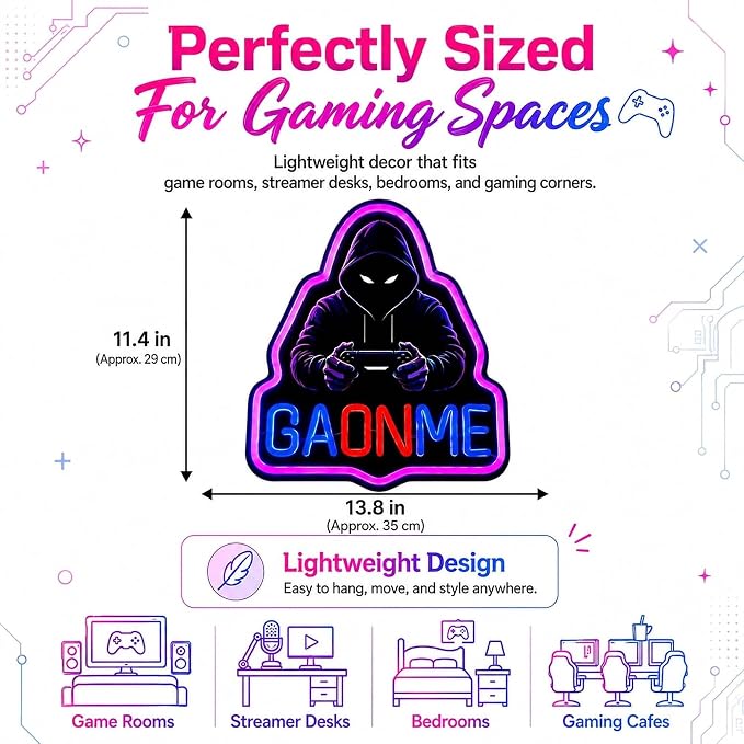 Game On Neon Sign: LED Light With Remote For Boy Room Decor | USB 5-Min Install - Dimmable Timer 2/4/8H Gaming Wall Decor for Man Cave Boys Teen Game Bedroom Basement