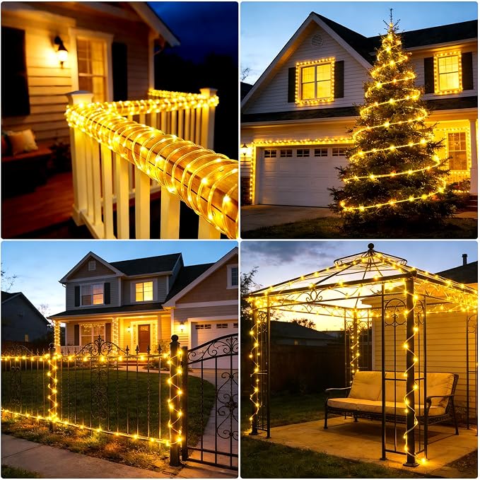 66ft 240 LED Rope Lights Outdoor, Connectable and Flexible Tube Lights with 8 Modes, Waterproof Indoor Outdoor LED Rope Lighting for Deck, Garden, Pool, Patio, Indoor Outdoor Decorations(Warm White)