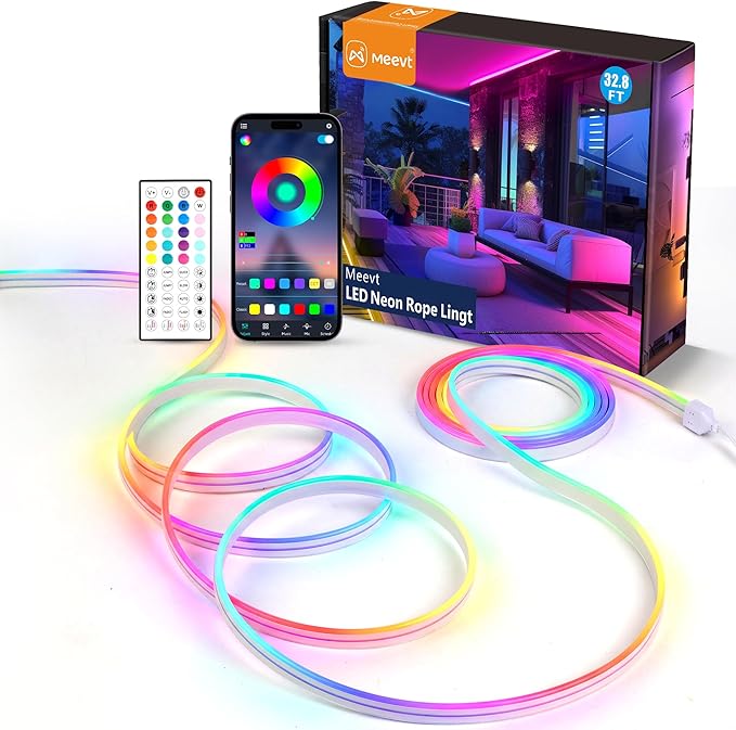 Neon Rope Lights - 32.8Ft Flexible LED Rope Lights,24V RGB Rope Lights Control with App/Remote Multiple Modes,DIY Design, IP65 Waterproof Strip Lights for Bedroom Room Outdoors Decor