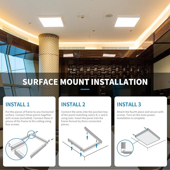 MW 4-Pack 2x2 Surface Mount Kit for LED Flat Panel Light-Aluminum Ceiling Frame for 24" x 24" x 3.13" , Good for Edge-Lit and Back Lit Panel