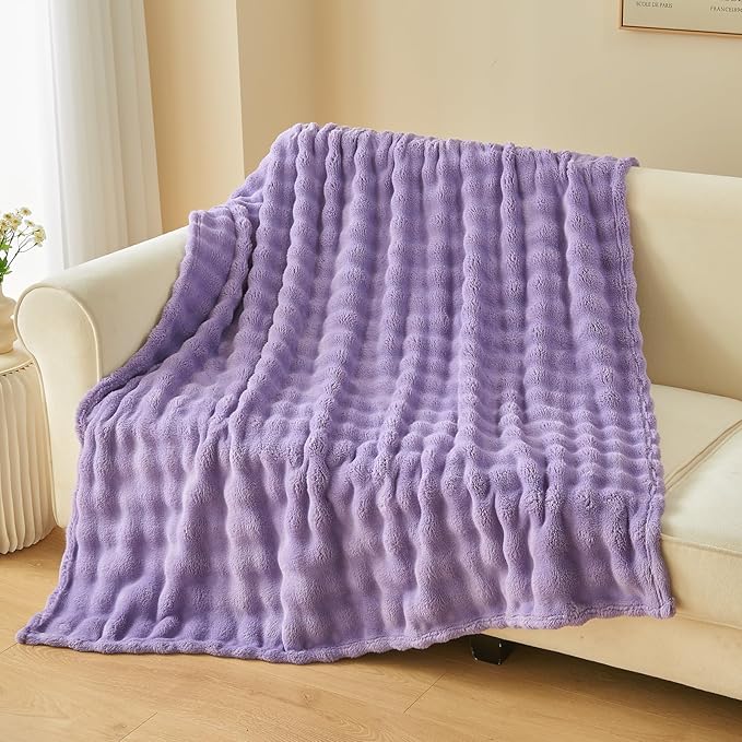 NEWCOSPLAY King Blanket for Couch Lavender Super Soft Flannel Fleece 3D Bubble Lightweight Bed Blanket All Season Use (Lavender, King(90"x110"))