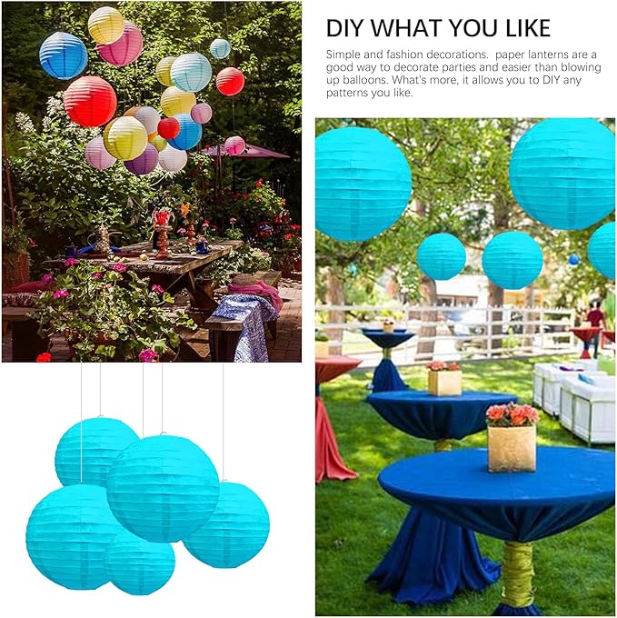 20Pcs Blue Paper Lanterns for Parties, 6” 8” 10” 12” Chinese Asian Hanging Round Paper Lanterns for Birthday Wedding Halloween Christmas Home Decor Party Decor