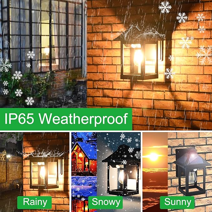 Solar Powered Wall Lanterns Outdoor with 3 Modes, Dusk to Dawn Motion Sensor LED Sconce Lights Waterproof, Exterior Front Porch Security Lamps Wall Mount Patio Fence Decorative Light Fixtures
