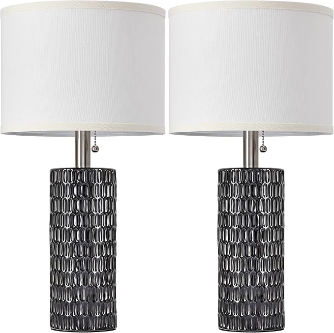 Reaketon 20" Small Ceramic Table Lamps for Bedroom Set of 2, Modern Table Lamps for Night Stands, Living Room, Home Office and Hallways, Black
