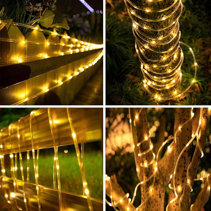 Solar Rope Lights Outdoor Waterproof, 33FT 100LED Outdoor String Lights Clear PVC Tube Fairy Lights, 8 Modes Trampoline Lights for Pool Tree Garden Yard Home Camping Wedding Halloween Holiday Decor