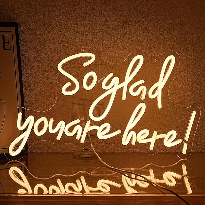 So Glad You Are Here Neon Sign Dimmable Wedding Welcome Neon Lights for Wall Decor Bussines Light Up Sign for Wedding Birthday Decorations Gift