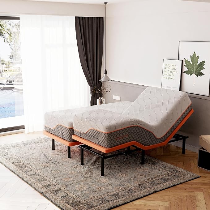 Split King Adjustable Bed Frame - Adjustable Bed with Massage, 3000 Series | Wireless Remote, Foot&Head Incline, Zero Gravity, Dual USB Ports, Under Bed Light
