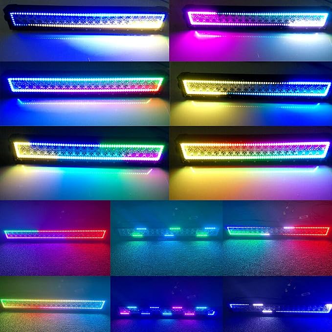 Lpteso RGBW Curved LED Light Bar 50Inch 288W Flood Spot Combo Beam 2PCS 4 Inch 18W Flood RGB LED Pods with 16 Solid Colors Chasing RGB Halo Ring Changing with Strobe Flashing with Rocker Switch Wiring