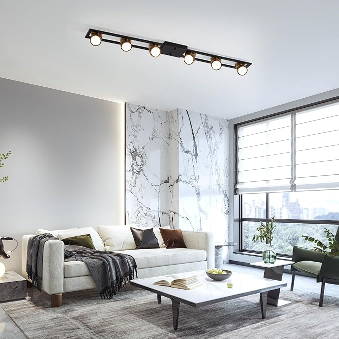 Garwarm 48 Inch Modern Dimmable LED Track Lighting with Remote, Flush Mount | Low-Profile Linear Ceiling Light with 270° Adjustable Heads for Kitchen Island, Dining Room, Bedroom, Office, Living Room