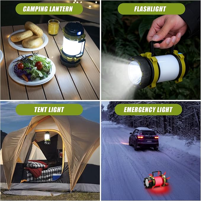 2Pack Camping Lantern, Rechargeable Flashlight & Emergency Light | 1000LM 6 Modes Battery Powered Lantern, 4000mAh Portable Camp Light for Outdoor Hiking, Hurricanes and Power Outages