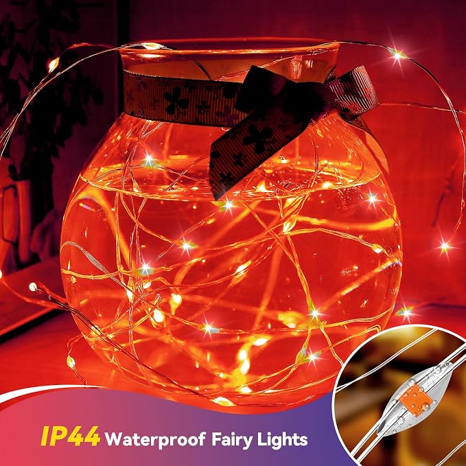 LitHome 4 Pack Red Fairy Lights Battery Operated, Each 20 FT 60 LED | Halloween Twinkle Lights Battery Operated 2 Modes, Waterproof Fairy String Light for Party Wreath Garland Table Decor