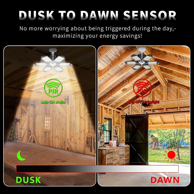 LED Garage Light Motion Sensor - 200W Deformable Garage Lights Ceiling LED, 20000LM Shop Lights Motion Activated, Motion Sensor Light Indoor for Garage, Workshop, Basement,Barn (2 Pack)