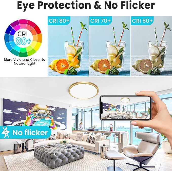 libtit 12 Inch LED Ceiling Light Golden, 28W 3200lm Aureate Flush Mount Ceiling Light, 3 Color Temperature 3000K/4500K/6000K, Gilded Round Flat Light Fixture for Kitchen Bathroom Shower, 2Pack
