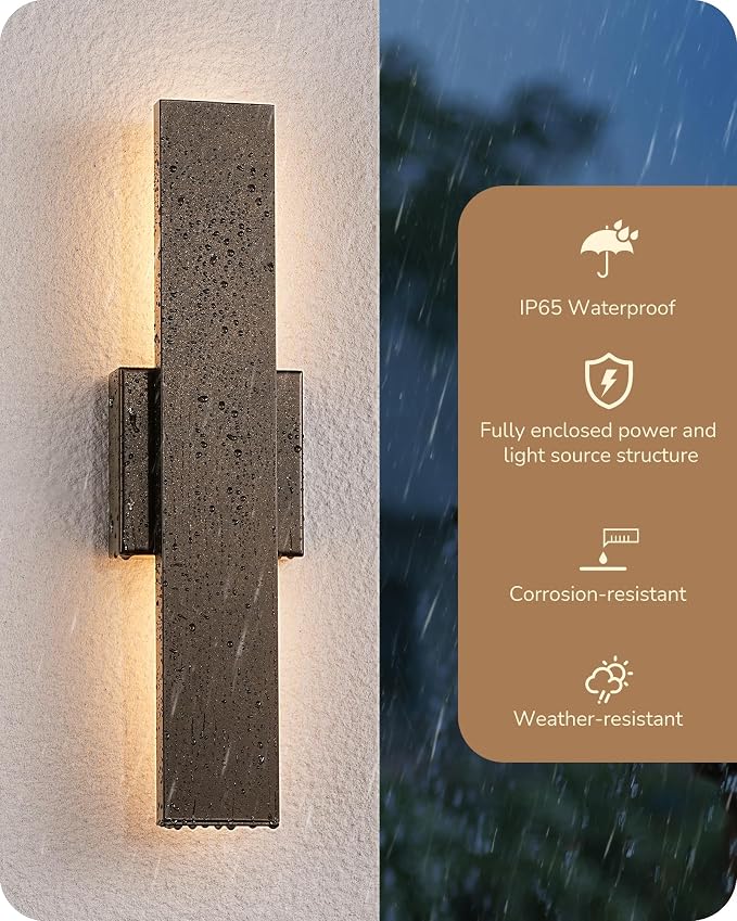 EDISHINE 2 Pack LED Outdoor Wall Lights Dimmable, 15.7" Rectangular Modern Exterior Wall Light, 3CCT, Iron & PC, IP65 Waterproof Outdoor Wall Sconce for Patio, Corridor, Oil Rubbed Bronze