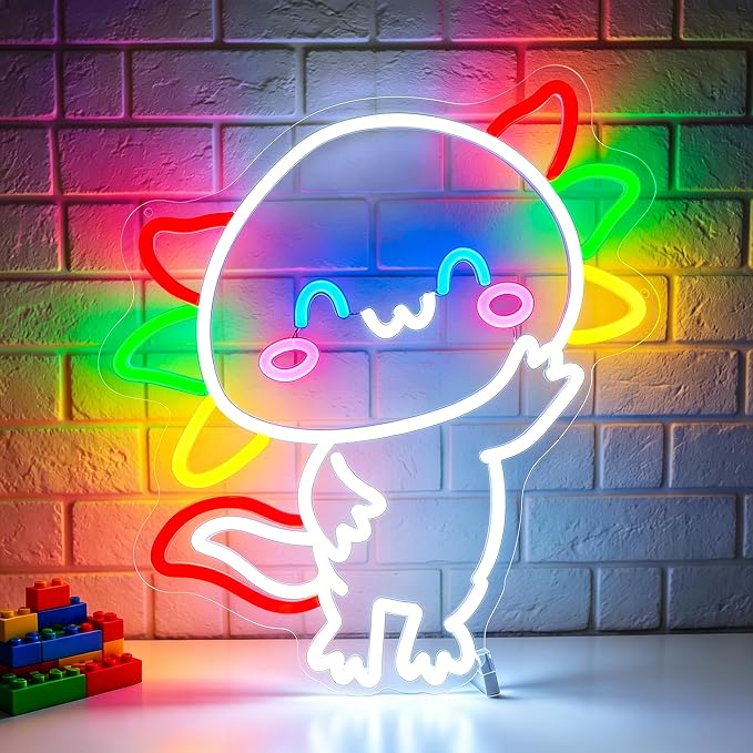 Axolotl Neon Sign Led Sign Neon Signs for Wall Decor Neon Lights | Salamander Led Light Up Sign, White Game Room Decor, Boys Girls Gift, Party, Wall Decor, 5V USB Powered