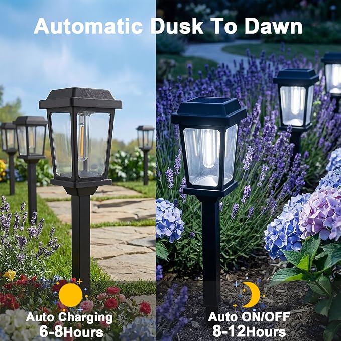 Solar Pathway Lights Outdoor Waterproof 10 Pack LED Garden Lights | Solar Powered Pathway Lights Waterproof Auto On/Off Bright Cool White Outdoor Solar Lights for Yard Path Walkway Driveway
